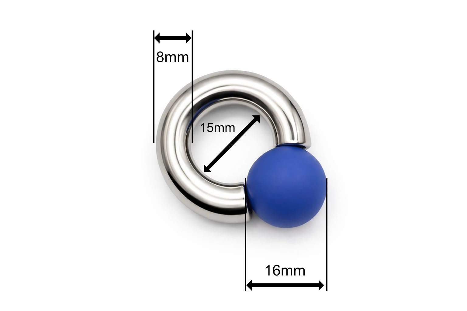 Bluemoon Mega Mini Monster Ring 8mm gauge | 15mm internal diameter | 16mm ball | 316L stainless steel