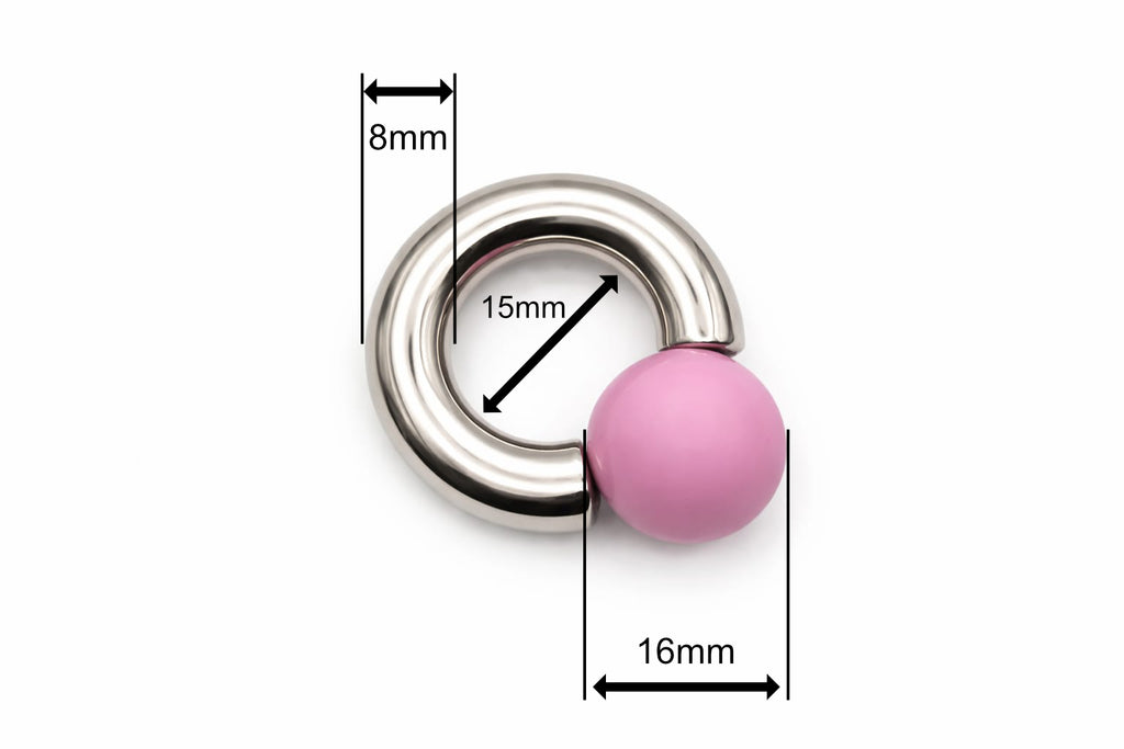 Pink Rose Mega Mini Monster Ring 8mm gauge | 15mm internal diameter | 16mm ball | 316L stainless steel