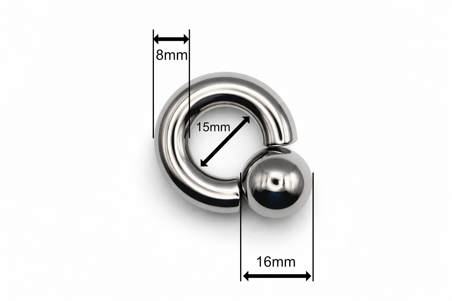 Mega Mini Monster Ring 8mm gauge | 15mm internal diameter | 16mm ball | 316L stainless steel